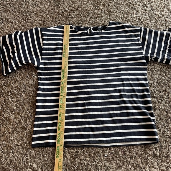 J Crew black and white stripe flare short sleeve blouse - Picture 7 of 7
